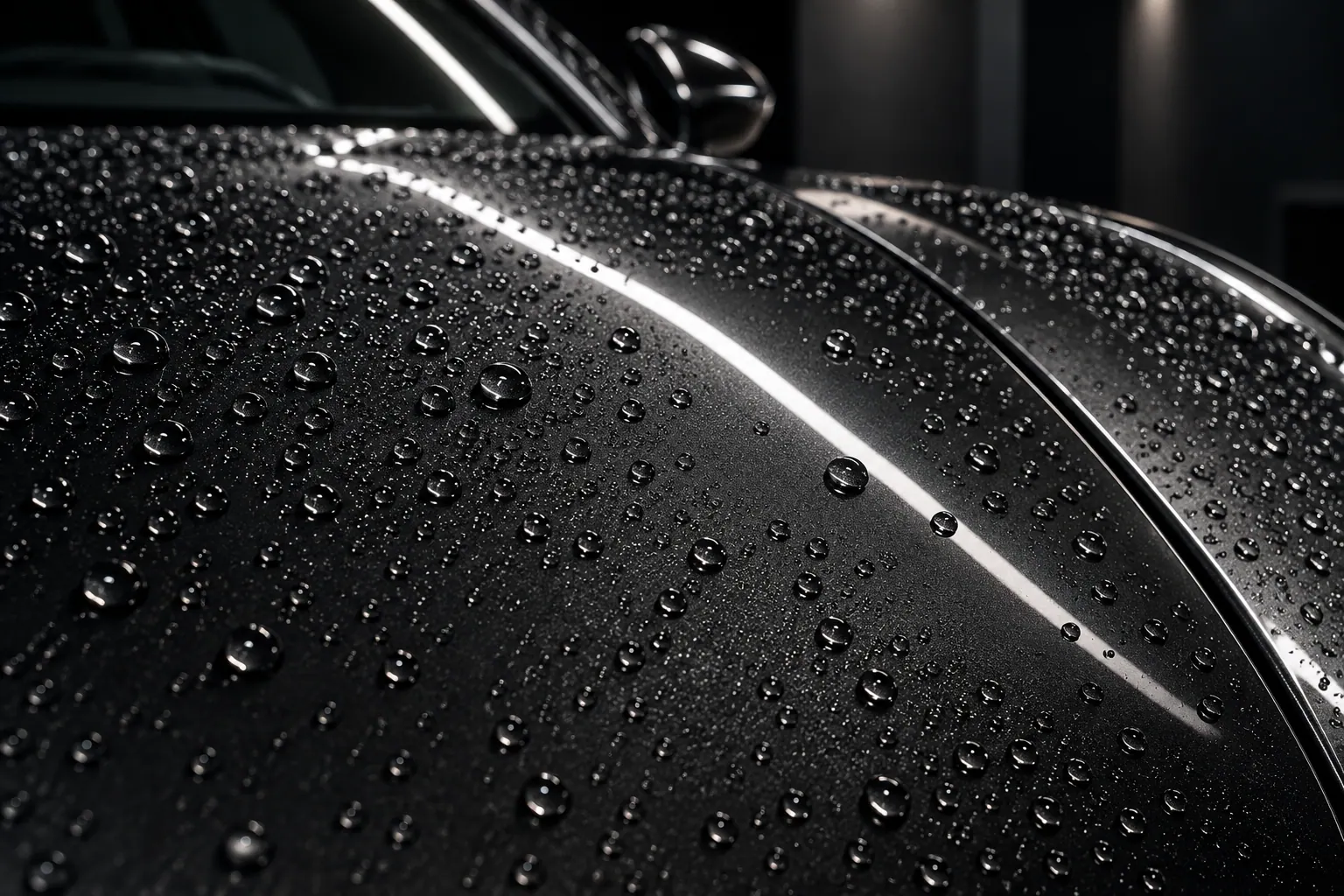 Water beading across ceramic-coated graphite automotive paint